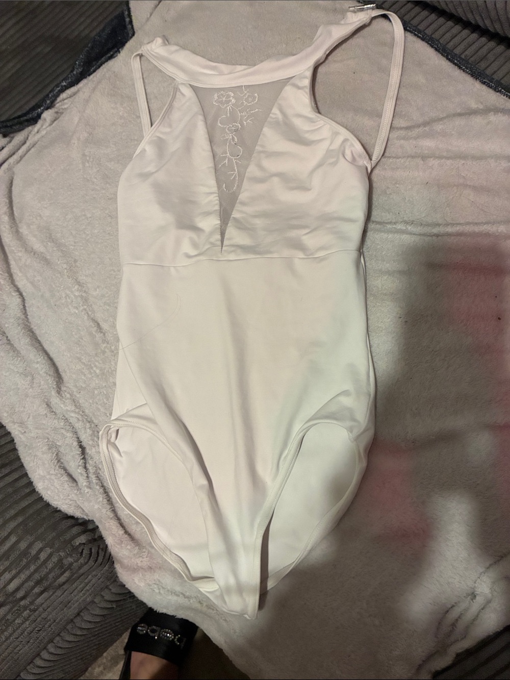 Classic White One-Piece Swimsuit with Mesh V-Plunge